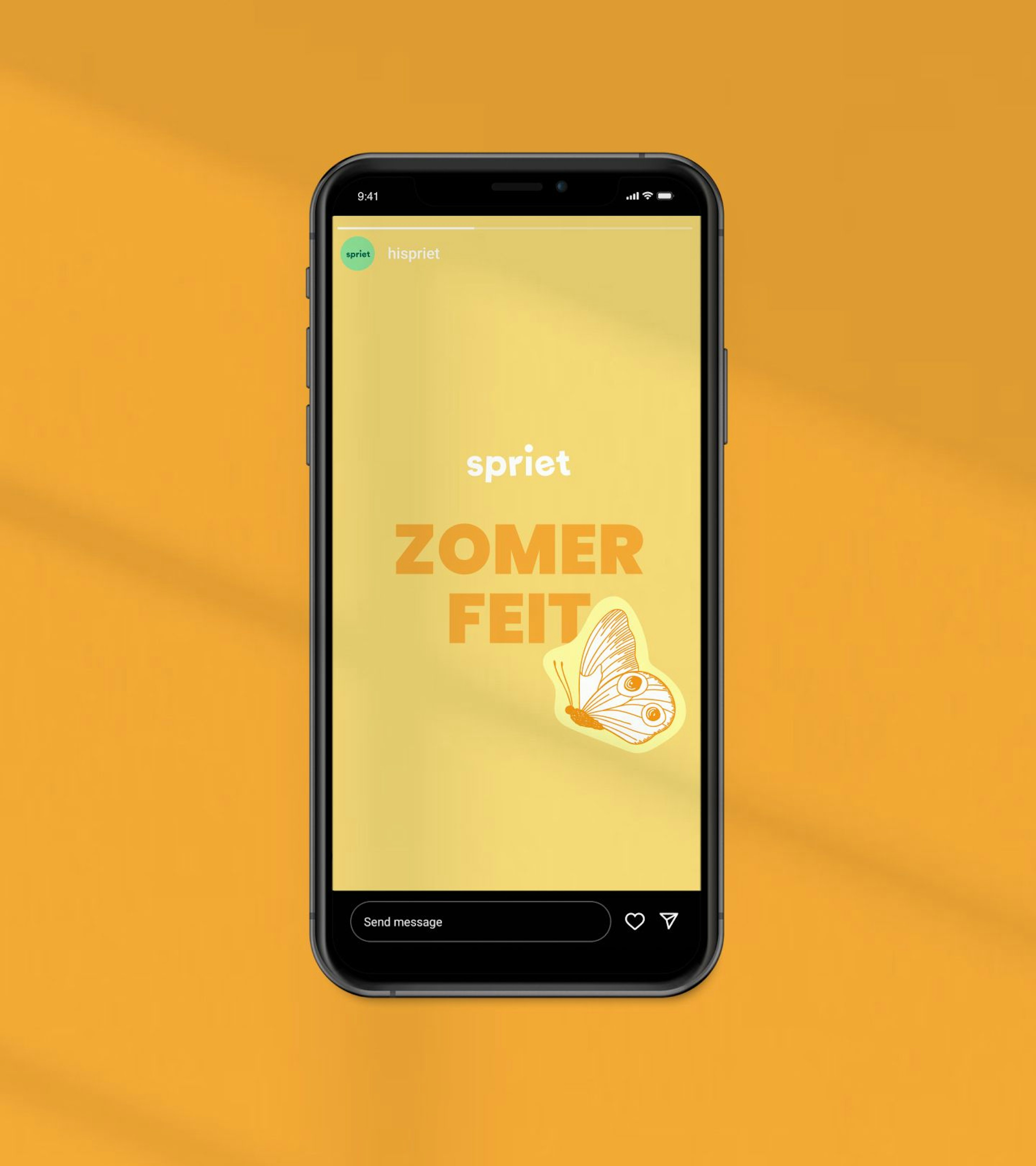 A phone that shows a Summer Fact on a yellow background.