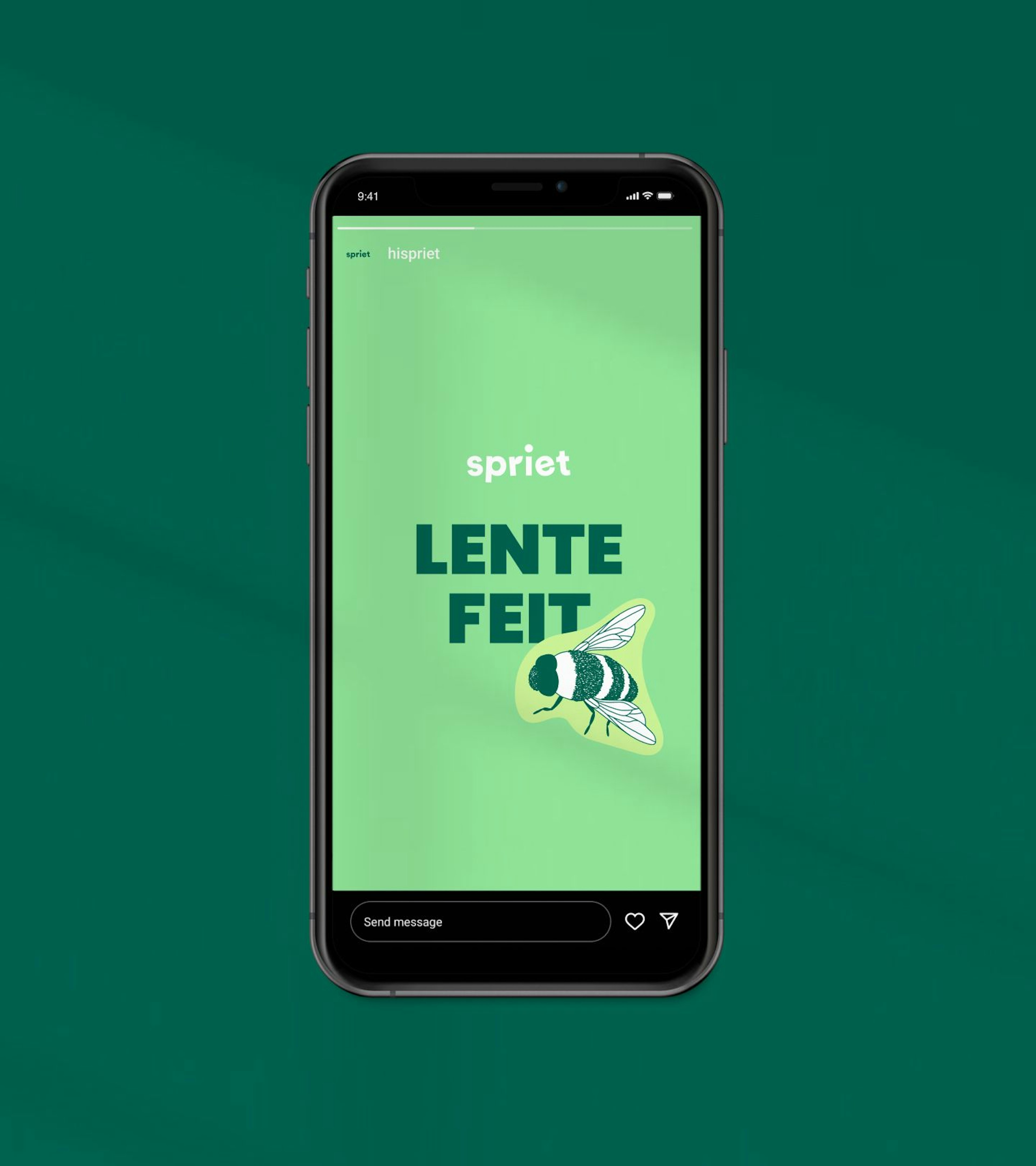 A phone that shows a Spring Fact on a green background.