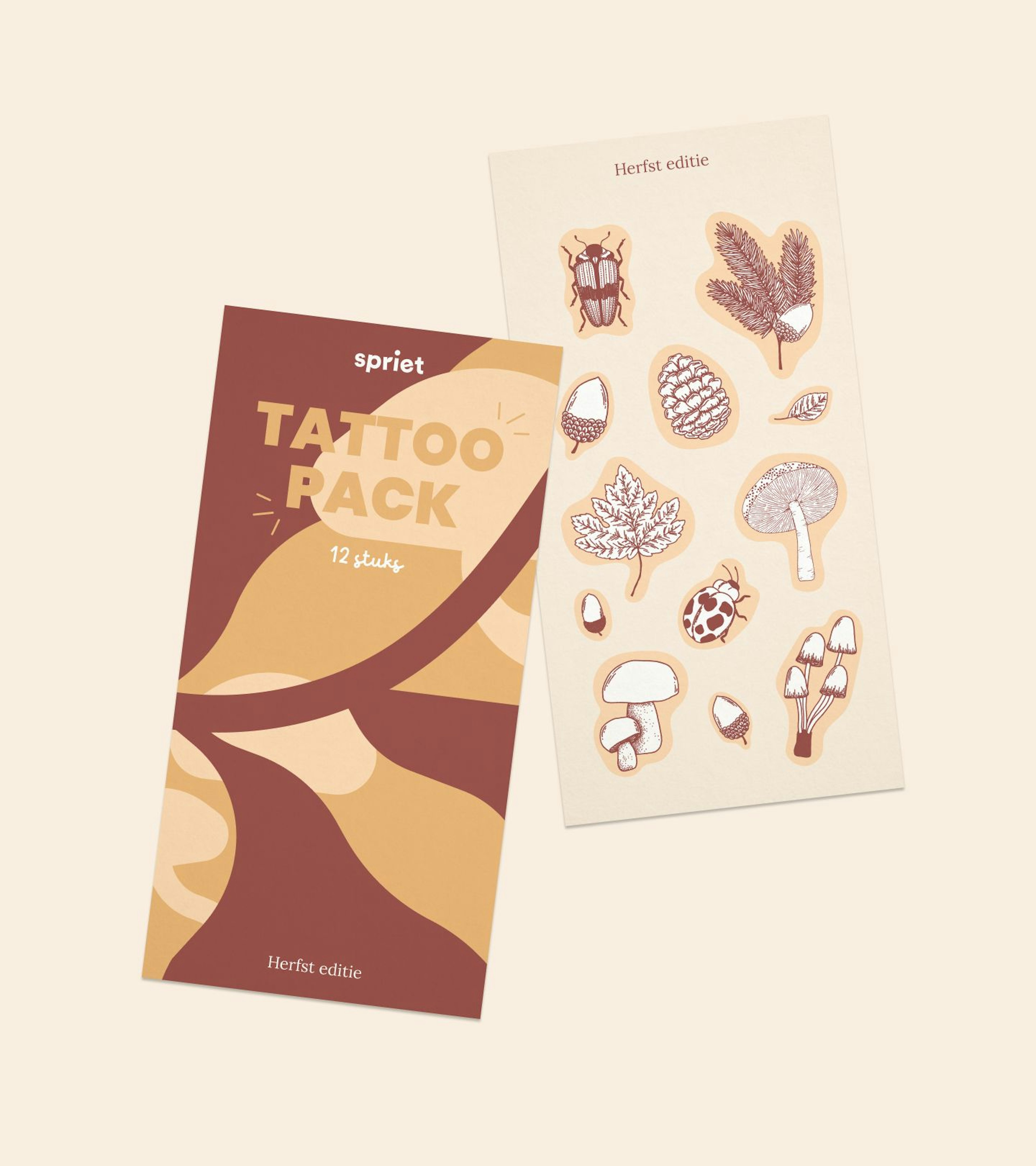 A autumn inspired tattoo pack for kids in brown colors.