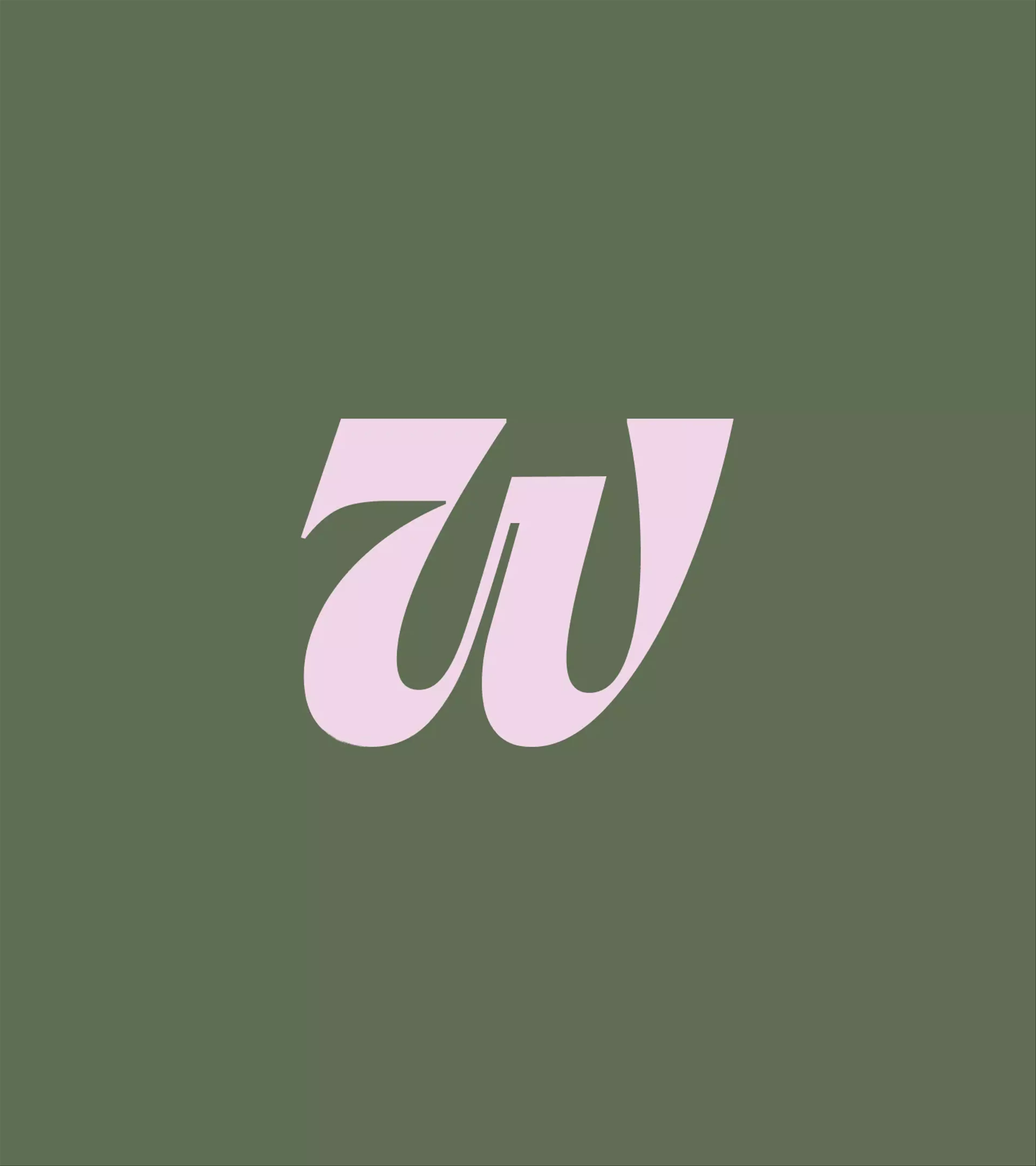 A gif showing the logomark in the color pink on a green background