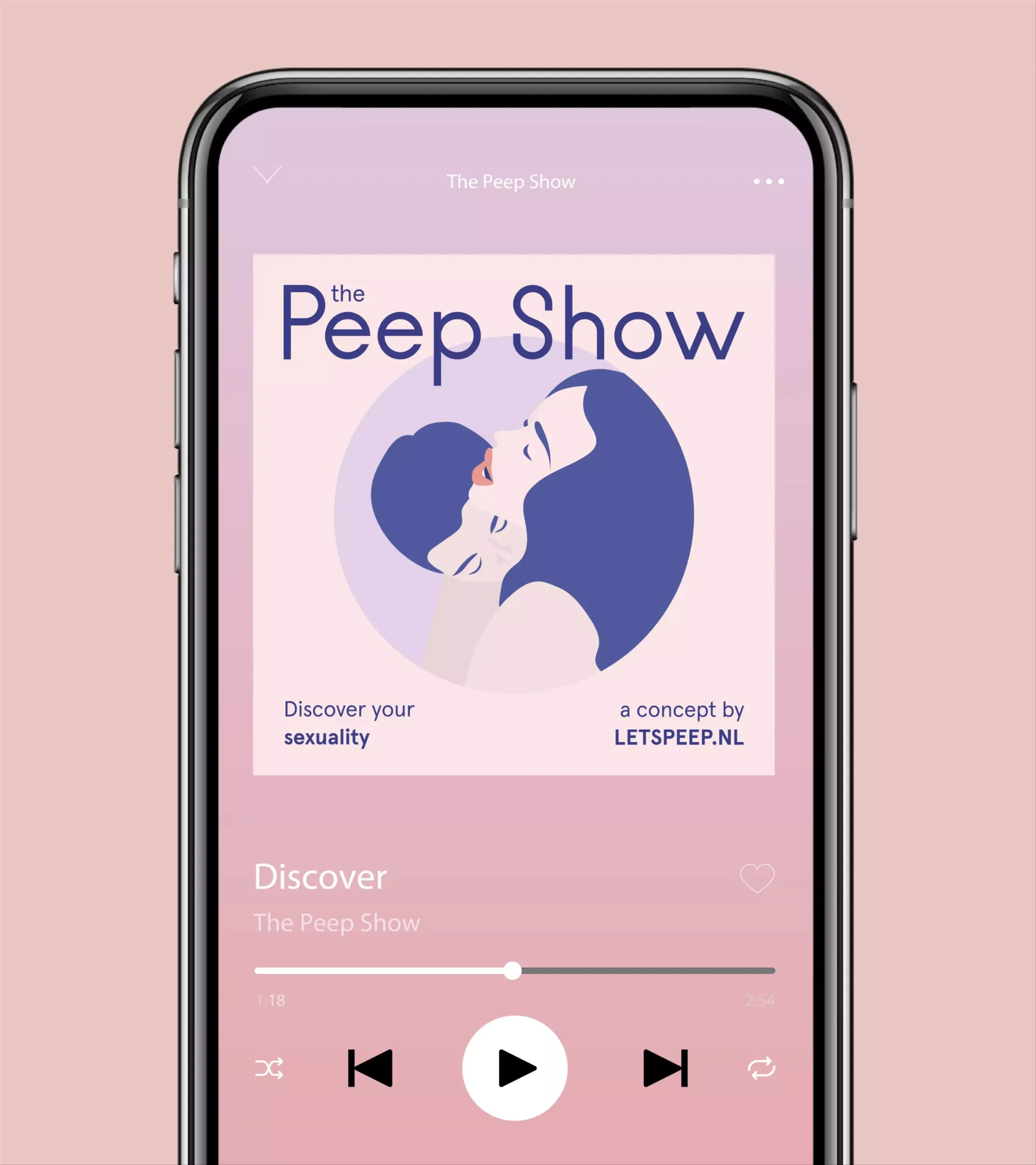 An image of a phone with a podcast series called The Peep Show