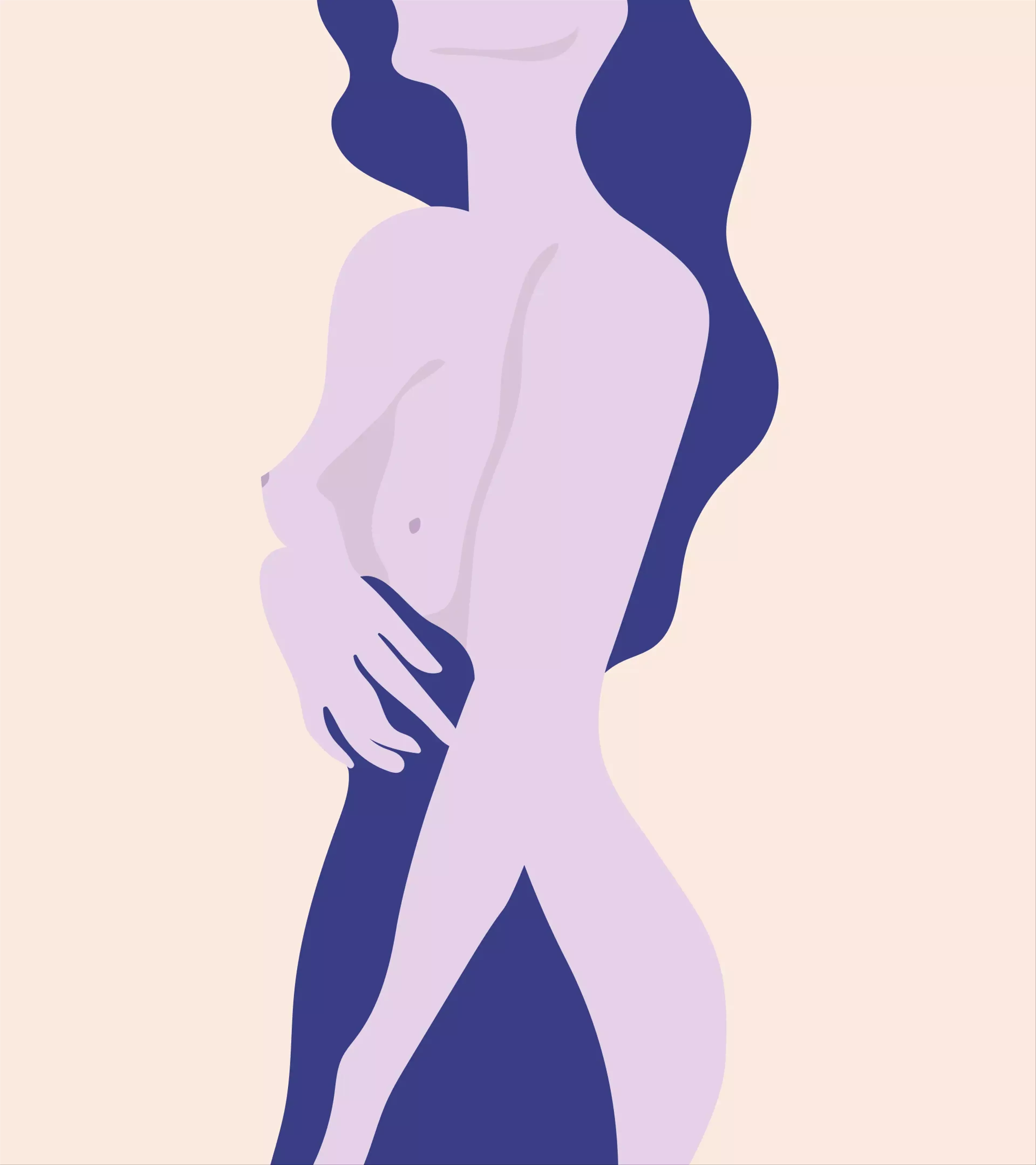 an illustration of an illustrative set where a woman stands and holds a cloth in front of her genitals