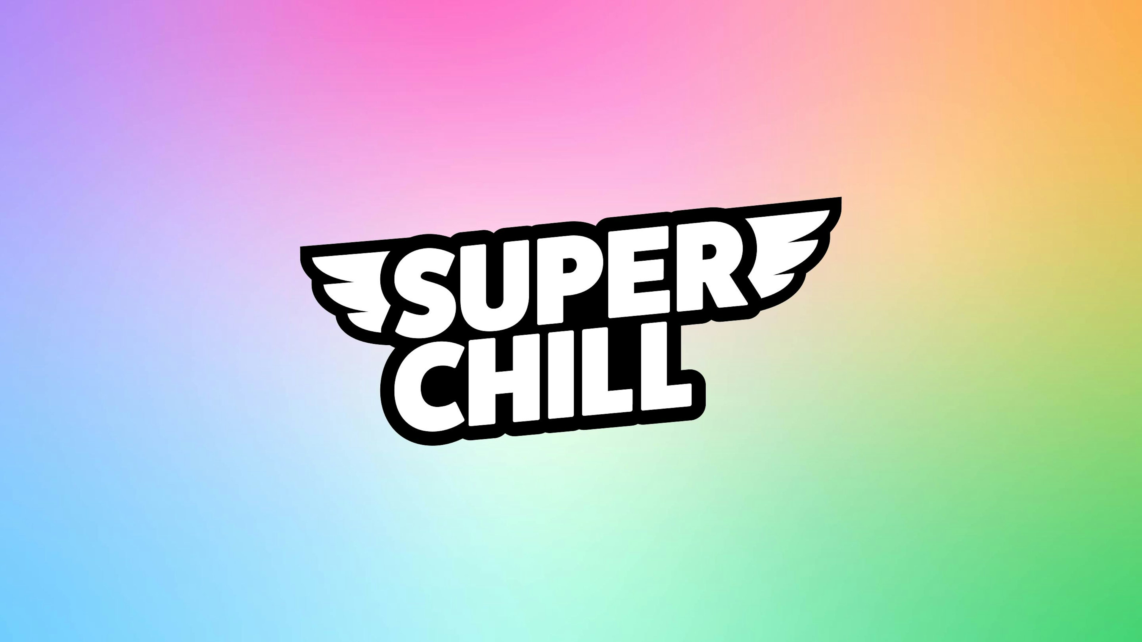 A logo for Super Chill with different colors and a gradient