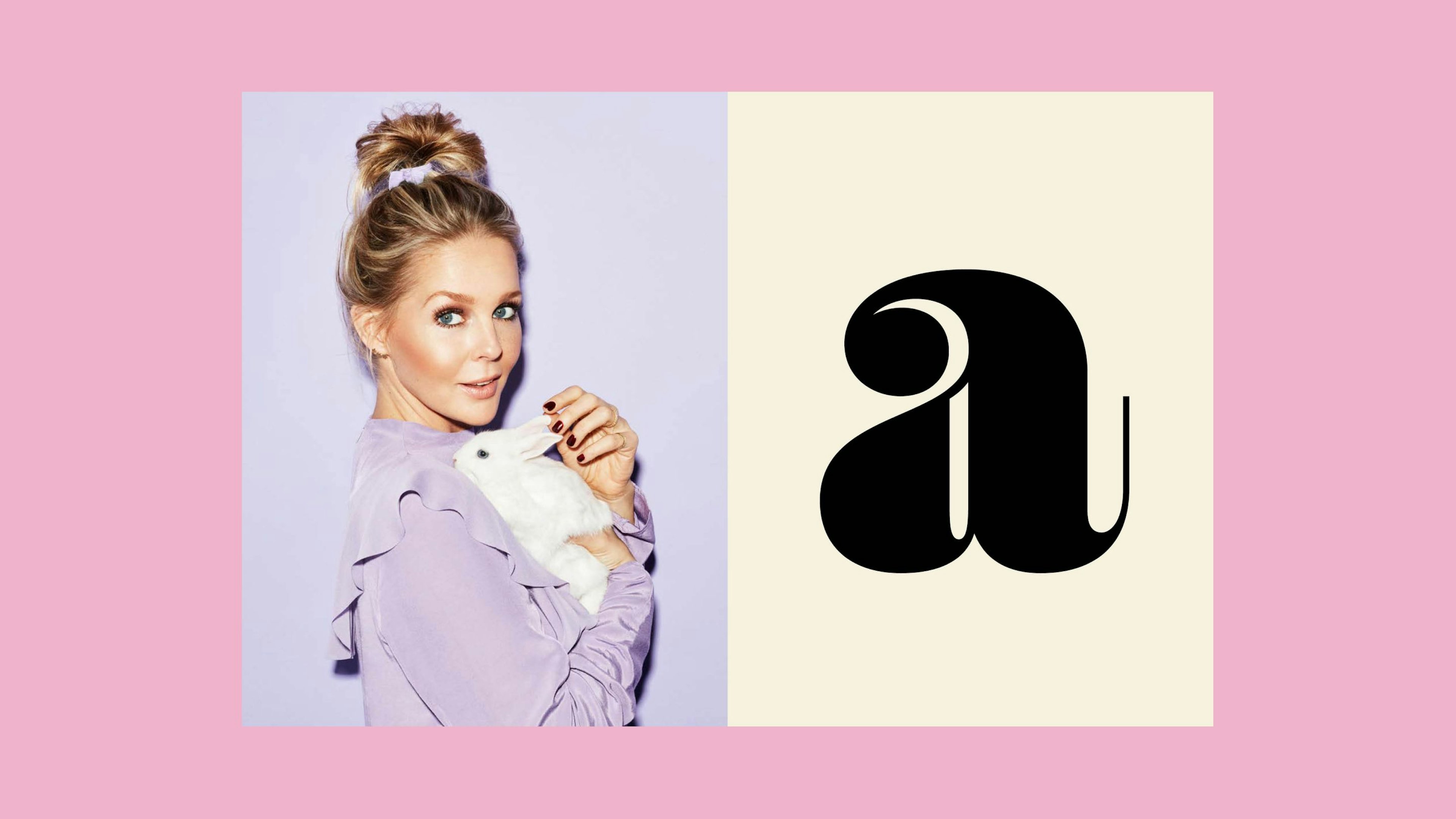 A pink face with an image of Chantal Janzen and the letter A in the correct font