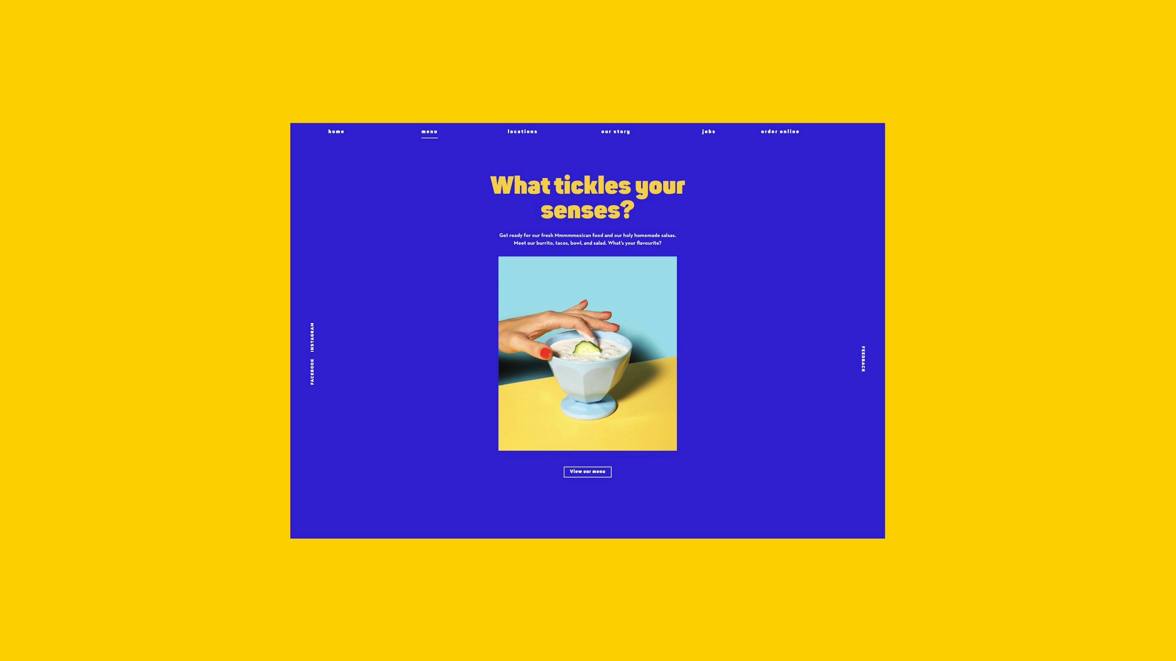 A gif of the page with the menu on a yellow background