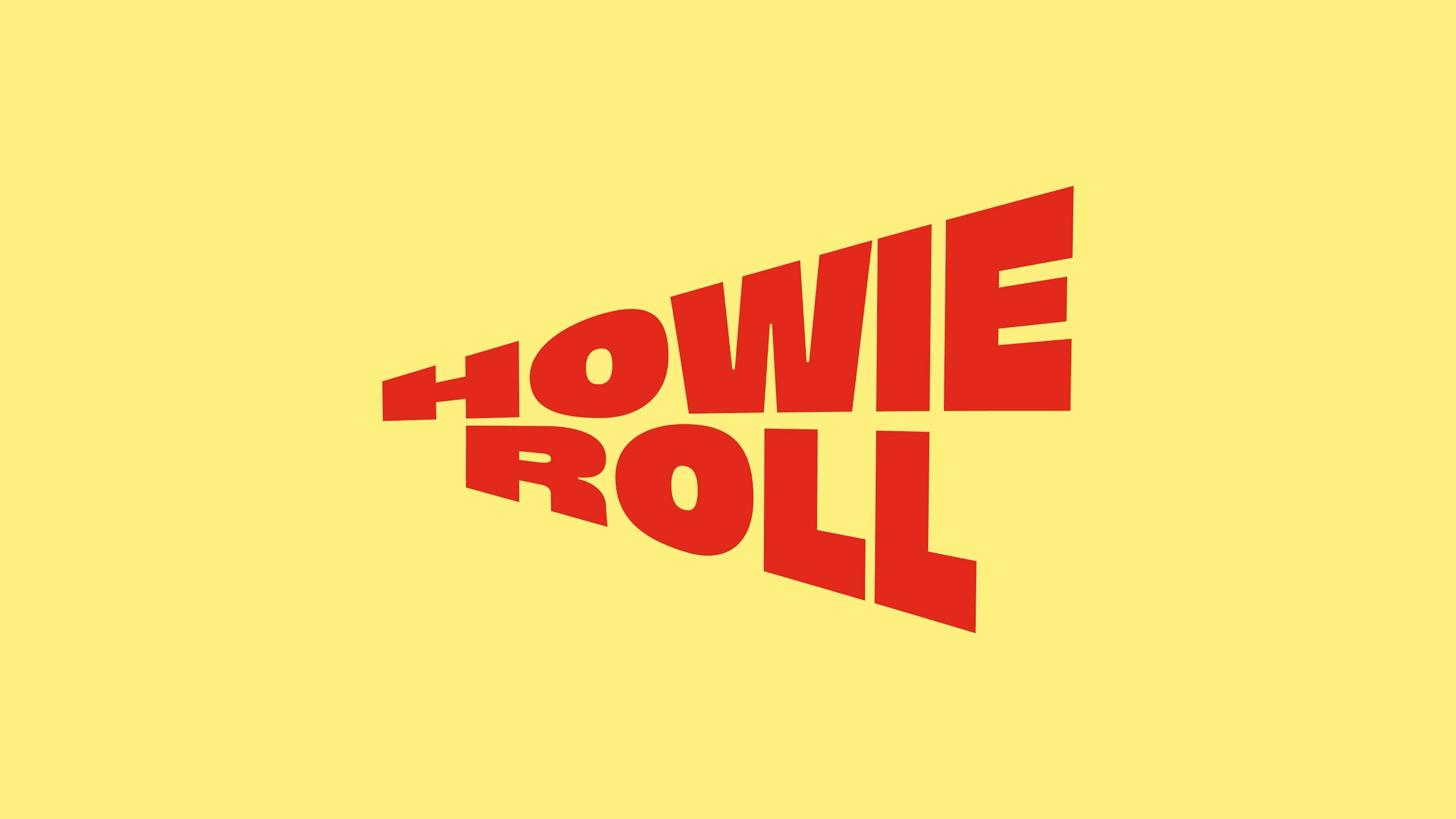 The logo of Howie Roll in the color red on a yellow background