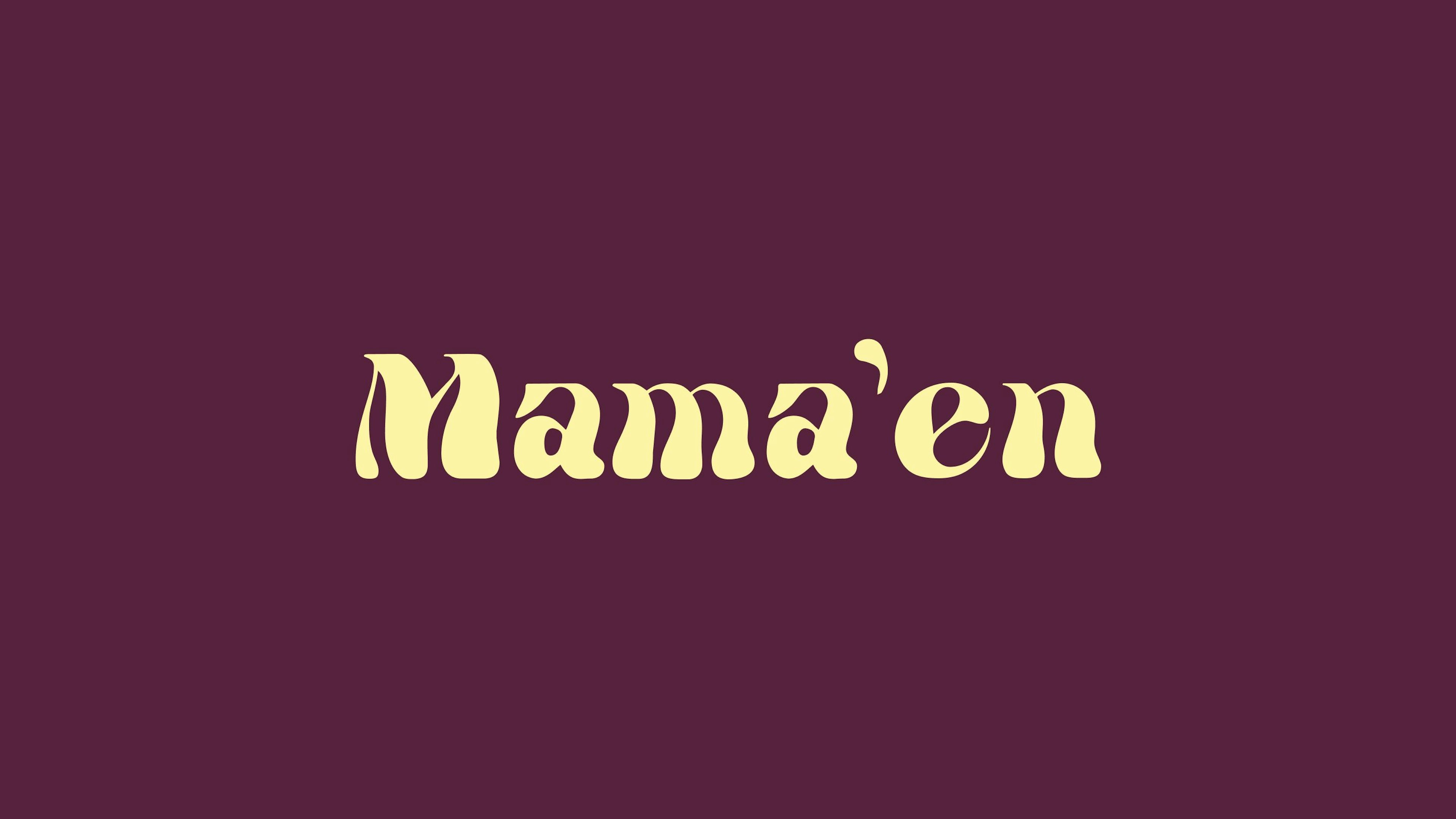 A yellow logo of Mama'en on a purple background