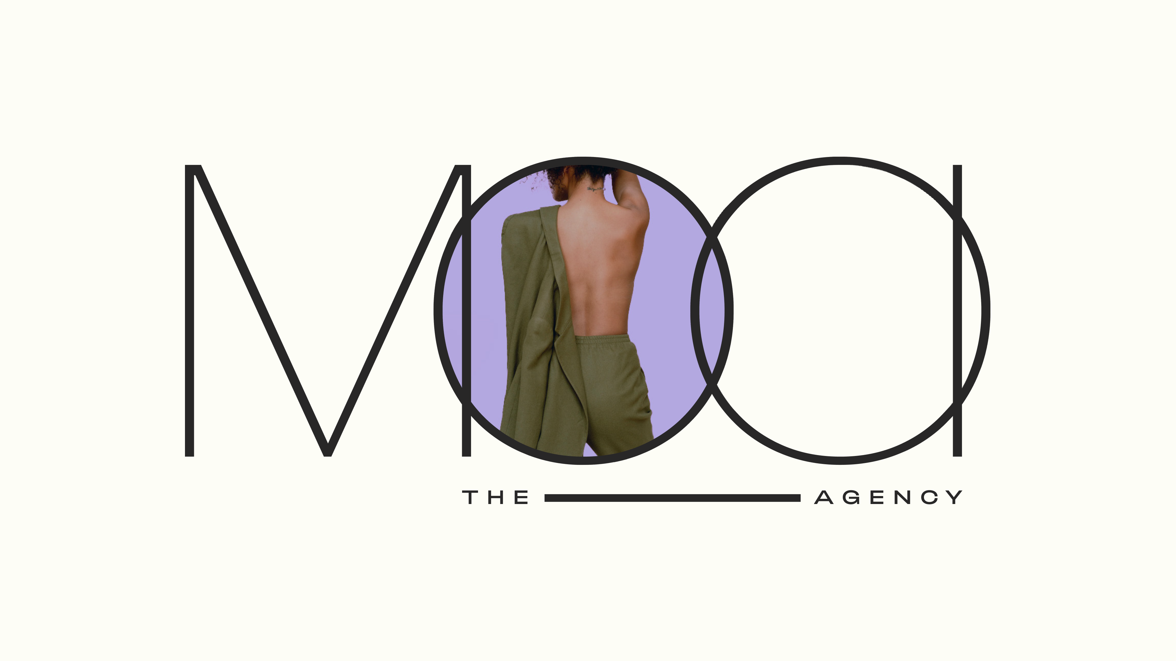 A gif of the MOOI the Agency logo with an image of the back of a woman in the first letter O of the logo