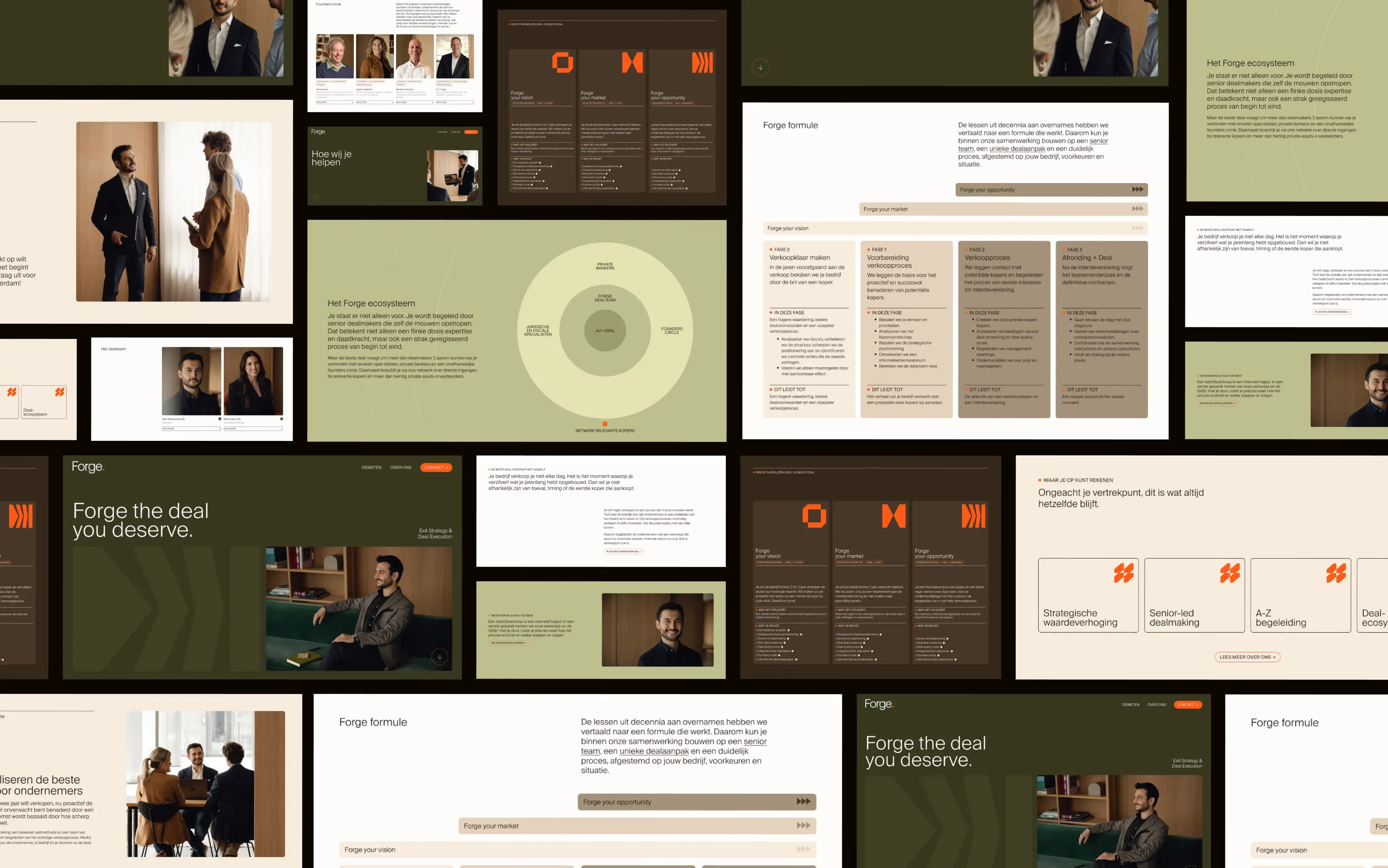 website layout of different pages green and cream